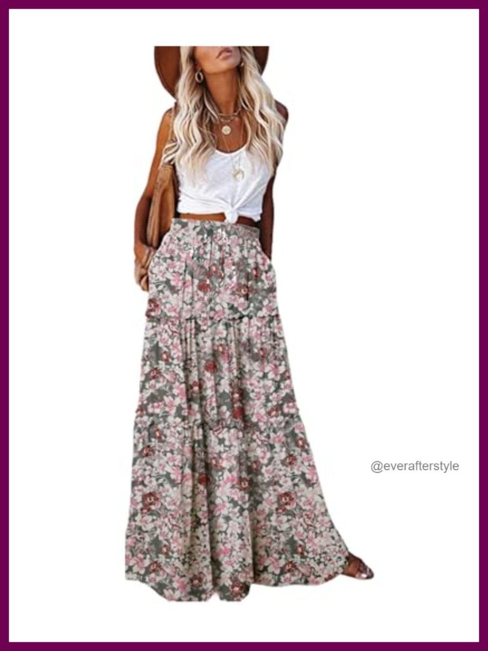 Boho Maxi Skirt Chiffon High Waist Tie Flowy A-Line with Pockets